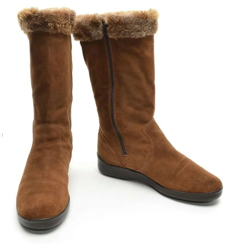 Santana Canada Brown Faux Fur Cuffed Winter Boots 10 M